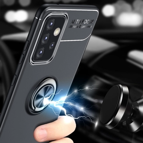 Samsung Galaxy A72 Kılıf Renkli Silikon Yüzüklü Standlı Auto Focus Ravel Kapak - Kırmızı - Siyah