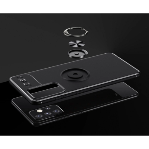 Samsung Galaxy A72 Kılıf Renkli Silikon Yüzüklü Standlı Auto Focus Ravel Kapak - Mavi - Siyah