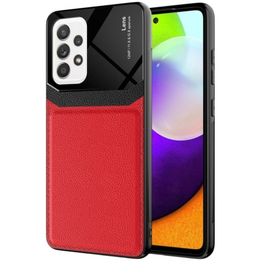 Samsung Galaxy A72 Kılıf Deri Görünümlü Emiks Kapak - Kırmızı