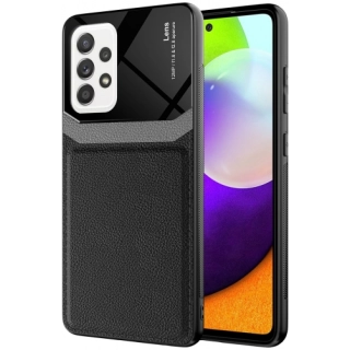 Samsung Galaxy A72 Kılıf Deri Görünümlü Emiks Kapak - Siyah