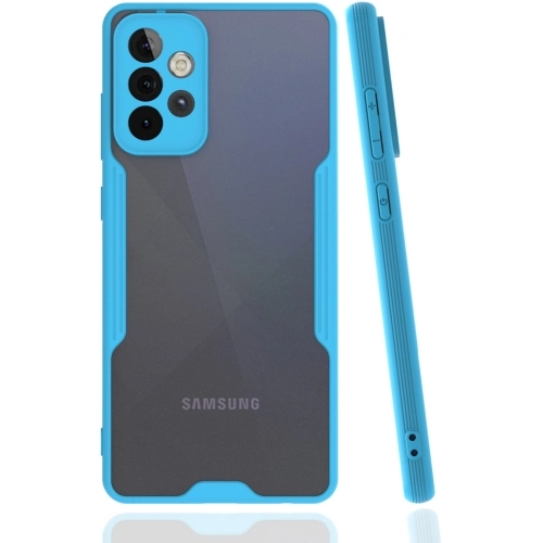 Samsung Galaxy A72 Kılıf Renkli Silikon Kamera Lens Korumalı Şeffaf Parfe Kapak - Mavi