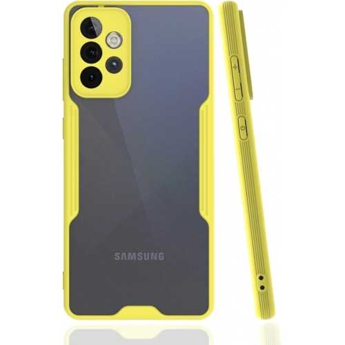 Samsung Galaxy A72 Kılıf Renkli Silikon Kamera Lens Korumalı Şeffaf Parfe Kapak - Sarı
