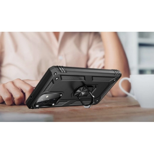 Samsung Galaxy A72 Kılıf Silikon Zırhlı Standlı Yüzüklü Mıknatıslı Tank Kapak - Gold