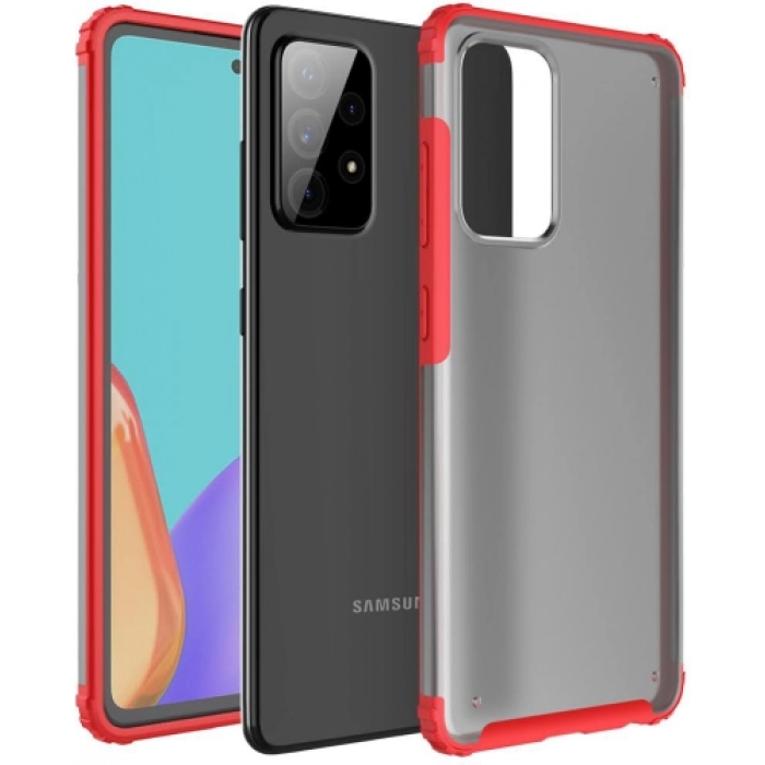 Samsung Galaxy A72 Kılıf Volks Serisi Kenarları Silikon Arkası Şeffaf Sert Kapak - Kırmızı