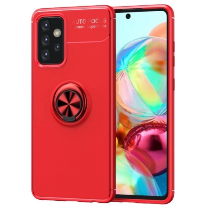 Samsung Galaxy A73 Kılıf Renkli Silikon Yüzüklü Standlı Auto Focus Ravel Kapak - Kırmızı