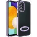 Samsung Galaxy A73 Kılıf Kamera Lens Korumalı Şeffaf Renkli Logo Gösteren Parlak Kapak - Lila