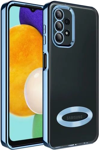 Samsung Galaxy A73 Kılıf Kamera Korumalı Silikon Logo Açık Omega Kapak - Mavi