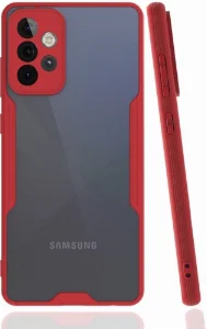 Samsung Galaxy A73 Kılıf Kamera Lens Korumalı Arkası Şeffaf Silikon Kapak - Kırmızı