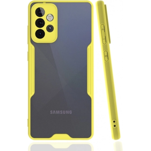 Samsung Galaxy A73 Kılıf Renkli Silikon Kamera Lens Korumalı Şeffaf Parfe Kapak - Sarı