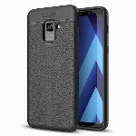 Samsung Galaxy A8 2018 Kılıf Deri Görünümlü Parmak İzi Bırakmaz Niss Silikon - Siyah