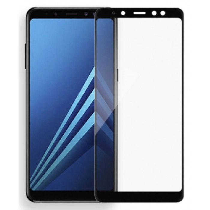 Samsung Galaxy A8 2018 Plus Kırılmaz Cam Tam Kapatan Kenarları Kırılmaya Dayanıklı Cam Ekran Koruyucu - Siyah
