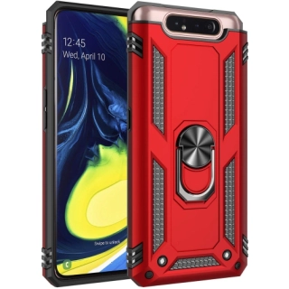 Samsung Galaxy A80 Kılıf Silikon Zırhlı Standlı Yüzüklü Mıknatıslı Tank Kapak - Kırmızı