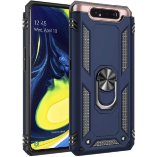 Samsung Galaxy A80 Kılıf Silikon Zırhlı Standlı Yüzüklü Mıknatıslı Tank Kapak - Lacivert