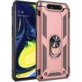 Samsung Galaxy A80 Kılıf Silikon Zırhlı Standlı Yüzüklü Mıknatıslı Tank Kapak - Rose Gold