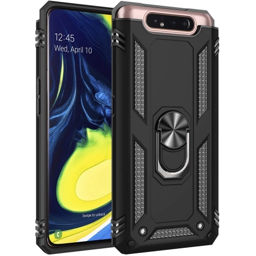 Samsung Galaxy A80 Kılıf Silikon Zırhlı Standlı Yüzüklü Mıknatıslı Tank Kapak - Siyah