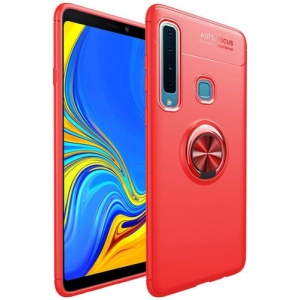 Samsung Galaxy A9 2018 Kılıf Renkli Silikon Yüzüklü Standlı Auto Focus Ravel Kapak - Kırmızı