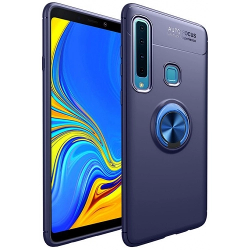 Samsung Galaxy A9 2018 Kılıf Renkli Silikon Yüzüklü Standlı Auto Focus Ravel Kapak - Mavi