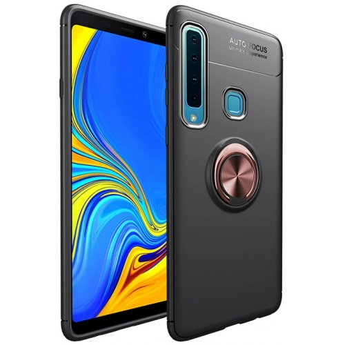 Samsung Galaxy A9 2018 Kılıf Renkli Silikon Yüzüklü Standlı Auto Focus Ravel Kapak - Rose Gold
