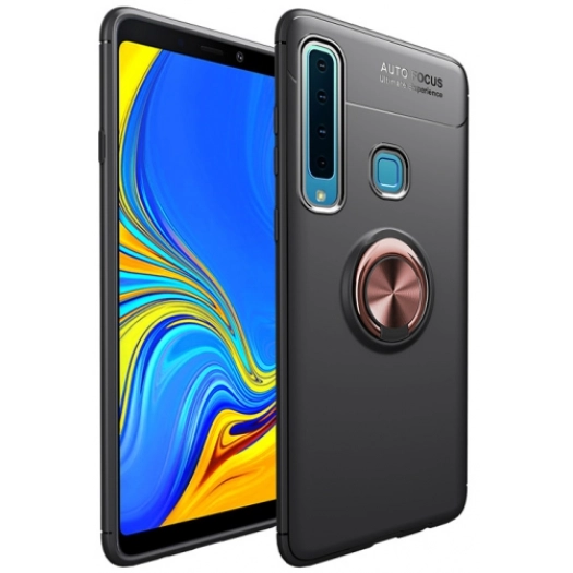 Samsung Galaxy A9 2018 Kılıf Renkli Silikon Yüzüklü Standlı Auto Focus Ravel Kapak - Rose Gold