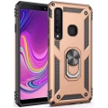 Samsung Galaxy A9 2018 Kılıf Silikon Zırhlı Standlı Yüzüklü Mıknatıslı Tank Kapak - Gold