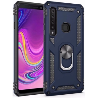 Samsung Galaxy A9 2018 Kılıf Silikon Zırhlı Standlı Yüzüklü Mıknatıslı Tank Kapak - Lacivert