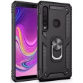 Samsung Galaxy A9 2018 Kılıf Silikon Zırhlı Standlı Yüzüklü Mıknatıslı Tank Kapak - Siyah