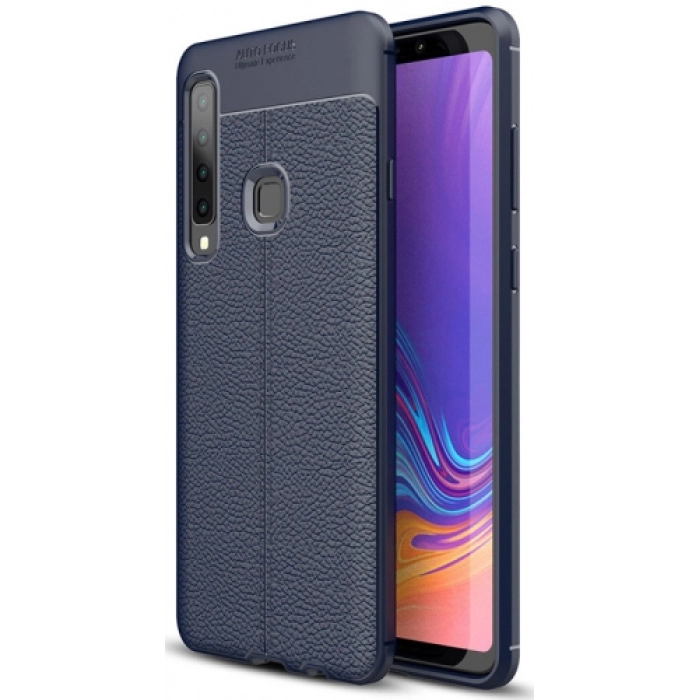 Samsung Galaxy A9 2018 Kılıf Deri Görünümlü Lüks Parmak İzi Bırakmaz Niss Silikon Kapak - Lacivert