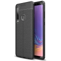 Samsung Galaxy A9 2018 Kılıf Deri Görünümlü Lüks Parmak İzi Bırakmaz Niss Silikon Kapak - Siyah