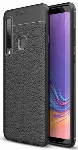 Samsung Galaxy A9 2018 Kılıf Deri Görünümlü Parmak İzi Bırakmaz Niss Silikon - Siyah