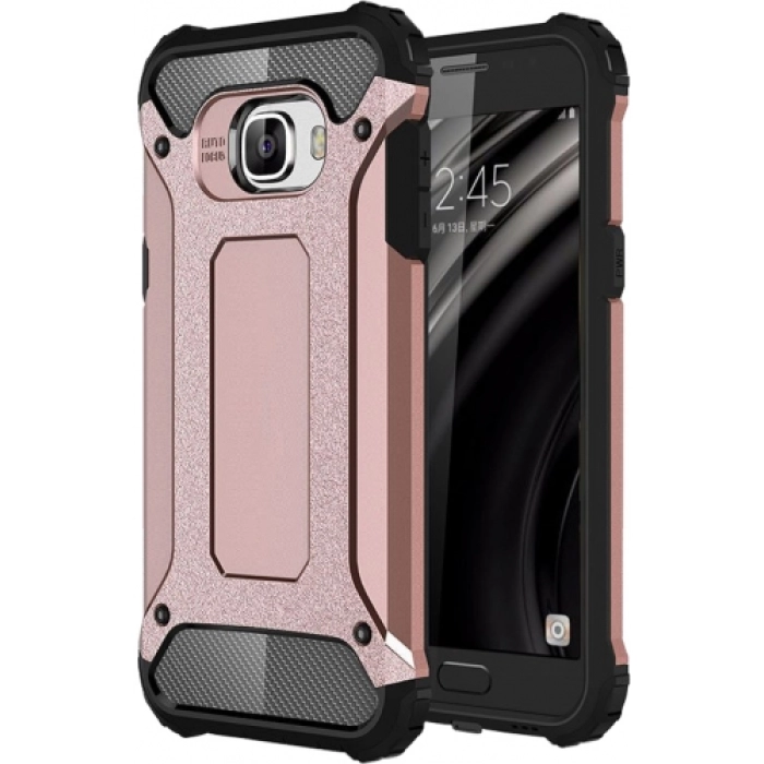 Samsung Galaxy C7 Kılıf Zırhlı Tank Crash Silikon Kapak - Rose Gold