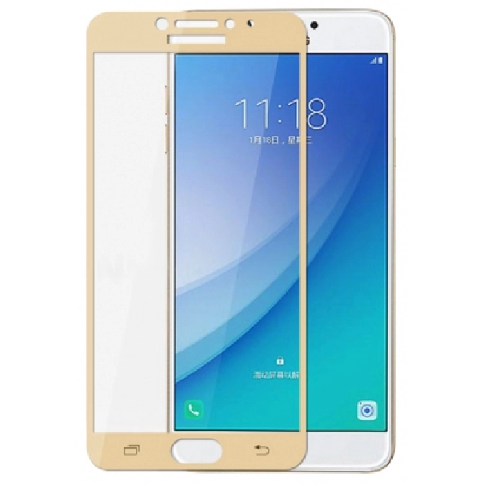 Samsung Galaxy C7 Pro Ekran Koruyucu Fiber Tam Kaplayan Nano - Gold
