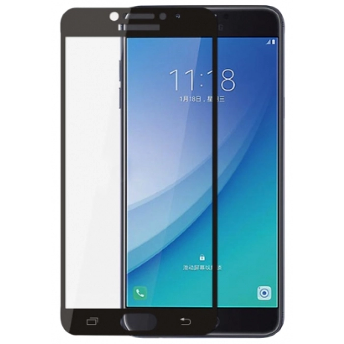 Samsung Galaxy C7 Pro Ekran Koruyucu Fiber Tam Kaplayan Nano - Siyah