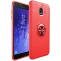 Samsung Galaxy J4 2018 Kılıf Renkli Silikon Yüzüklü Standlı Auto Focus Ravel Kapak - Kırmızı
