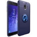 Samsung Galaxy J4 2018 Kılıf Renkli Silikon Yüzüklü Standlı Auto Focus Ravel Kapak - Mavi