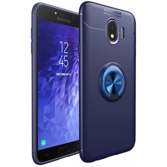 Samsung Galaxy J4 2018 Kılıf Renkli Silikon Yüzüklü Standlı Auto Focus Ravel Kapak - Mavi