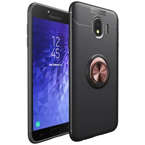 Samsung Galaxy J4 2018 Kılıf Renkli Silikon Yüzüklü Standlı Auto Focus Ravel Kapak - Rose Gold