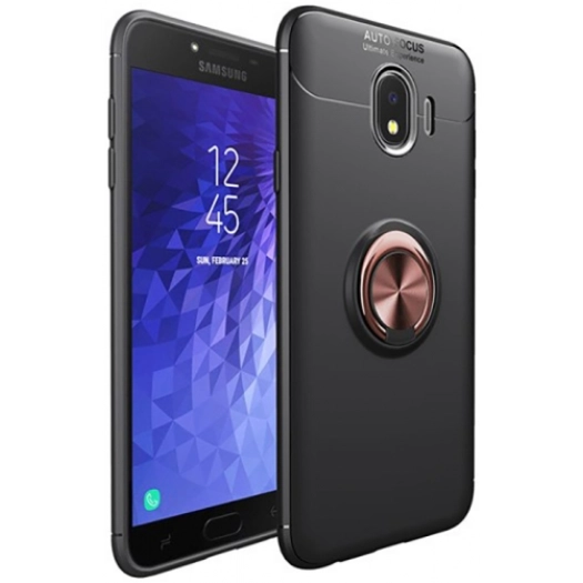 Samsung Galaxy J4 2018 Kılıf Renkli Silikon Yüzüklü Standlı Auto Focus Ravel Kapak - Rose Gold