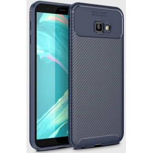 Samsung Galaxy J4 Plus 2018 Kılıf Silikon Parmak İzi Bırakmayan Karbon Soft Negro Kapak - Lacivert