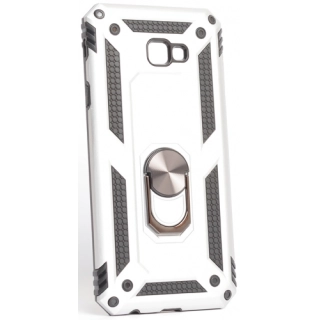 Samsung Galaxy J4 Plus 2018 Kılıf Silikon Zırhlı Standlı Yüzüklü Mıknatıslı Tank Kapak - Gri