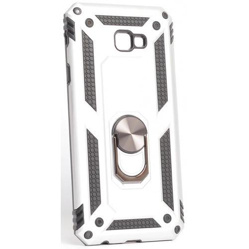 Samsung Galaxy J4 Plus 2018 Kılıf Silikon Zırhlı Standlı Yüzüklü Mıknatıslı Tank Kapak - Gri