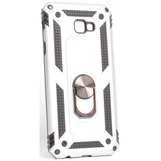 Samsung Galaxy J4 Plus 2018 Kılıf Silikon Zırhlı Standlı Yüzüklü Mıknatıslı Tank Kapak - Gri