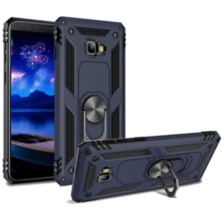 Samsung Galaxy J4 Plus 2018 Kılıf Silikon Zırhlı Standlı Yüzüklü Mıknatıslı Tank Kapak - Lacivert
