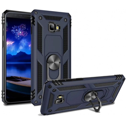 Samsung Galaxy J4 Plus 2018 Kılıf Silikon Zırhlı Standlı Yüzüklü Mıknatıslı Tank Kapak - Lacivert