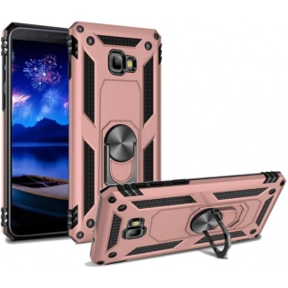 Samsung Galaxy J4 Plus 2018 Kılıf Silikon Zırhlı Standlı Yüzüklü Mıknatıslı Tank Kapak - Rose Gold