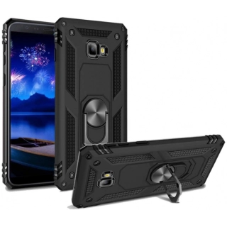 Samsung Galaxy J4 Plus 2018 Kılıf Silikon Zırhlı Standlı Yüzüklü Mıknatıslı Tank Kapak - Siyah