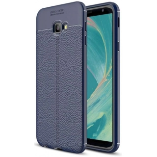 Samsung Galaxy J4 Plus 2018 Kılıf Deri Görünümlü Lüks Parmak İzi Bırakmaz Niss Silikon Kapak - Lacivert