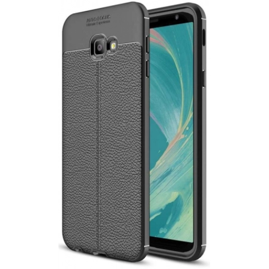 Samsung Galaxy J4 Plus 2018 Kılıf Deri Görünümlü Lüks Parmak İzi Bırakmaz Niss Silikon Kapak - Siyah