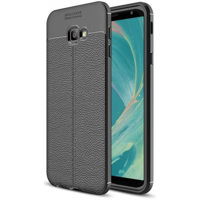 Samsung Galaxy J4 Plus 2018 Kılıf Deri Görünümlü Lüks Parmak İzi Bırakmaz Niss Silikon Kapak - Siyah