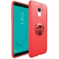 Samsung Galaxy J6 2018 Kılıf Renkli Silikon Yüzüklü Standlı Auto Focus Ravel Kapak - Kırmızı