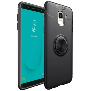 Samsung Galaxy J6 2018 Kılıf Renkli Silikon Yüzüklü Standlı Auto Focus Ravel Kapak - Siyah